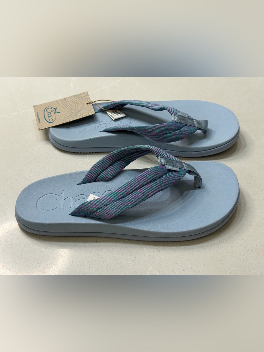 Chaco Chillos Flip Flop Sandals Tube Breeze Teal Blue Pink Strappy, 8 NWT
